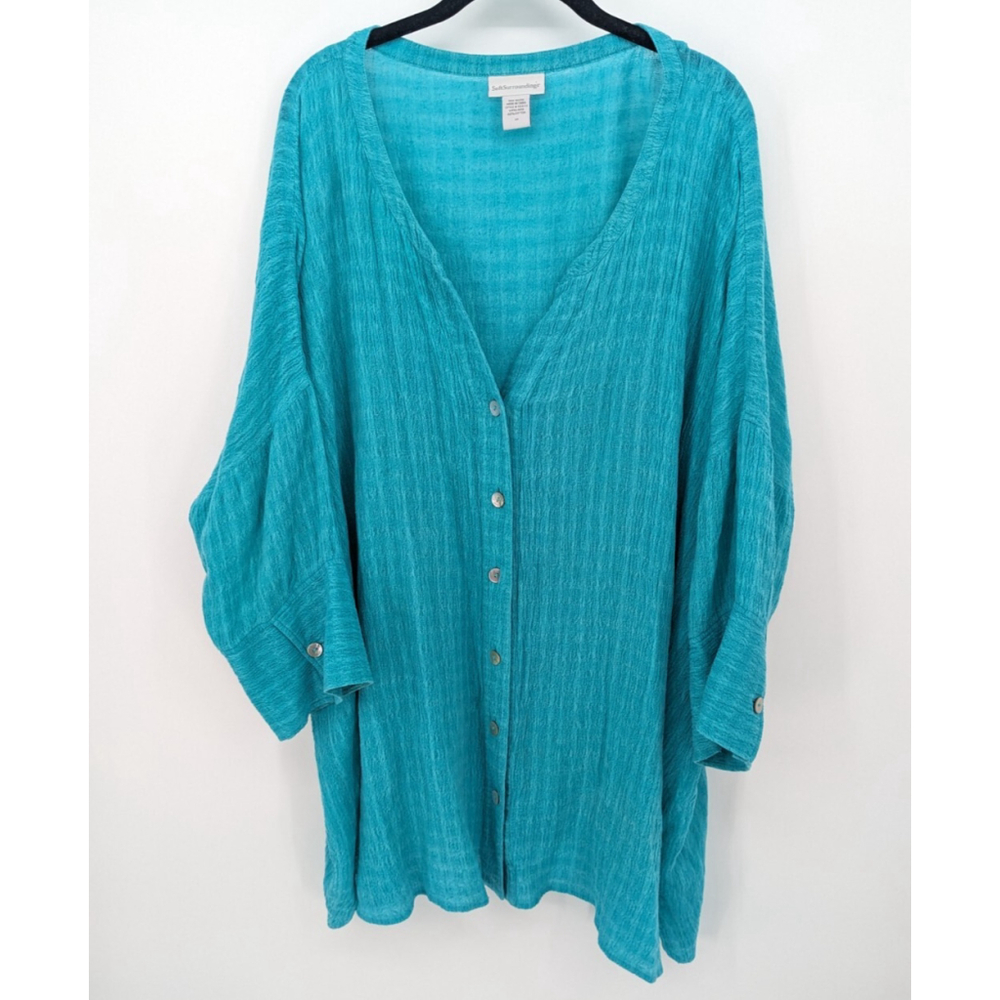 Soft Surroundings Turquoise Button-Down Tunic